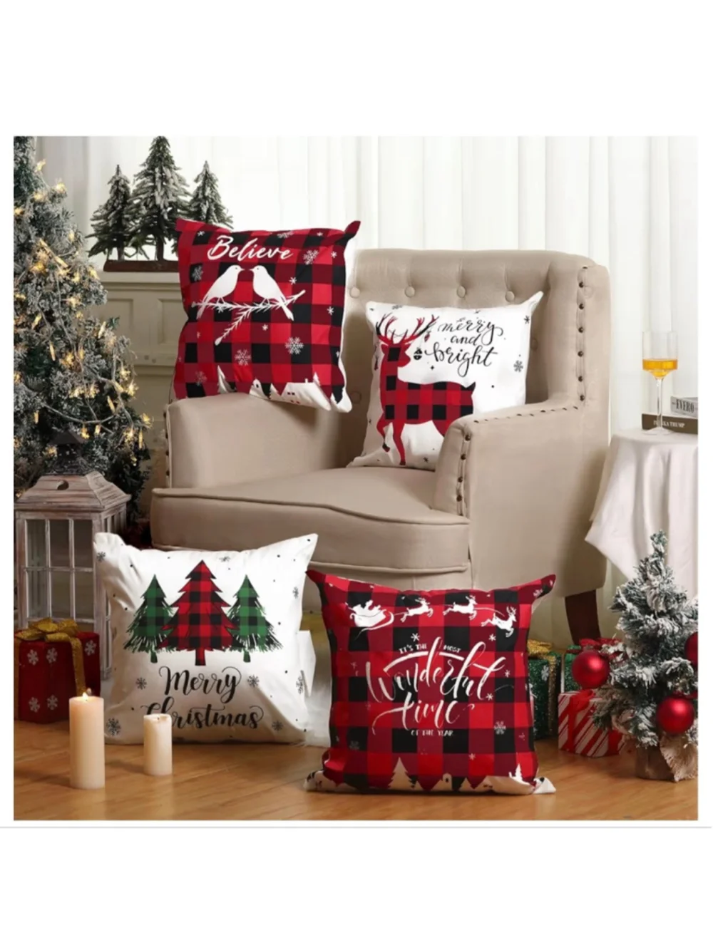 NEW 12 Pcs Christmas Pillow Covers Red & Black Buffalo Plaid 18 x 18''